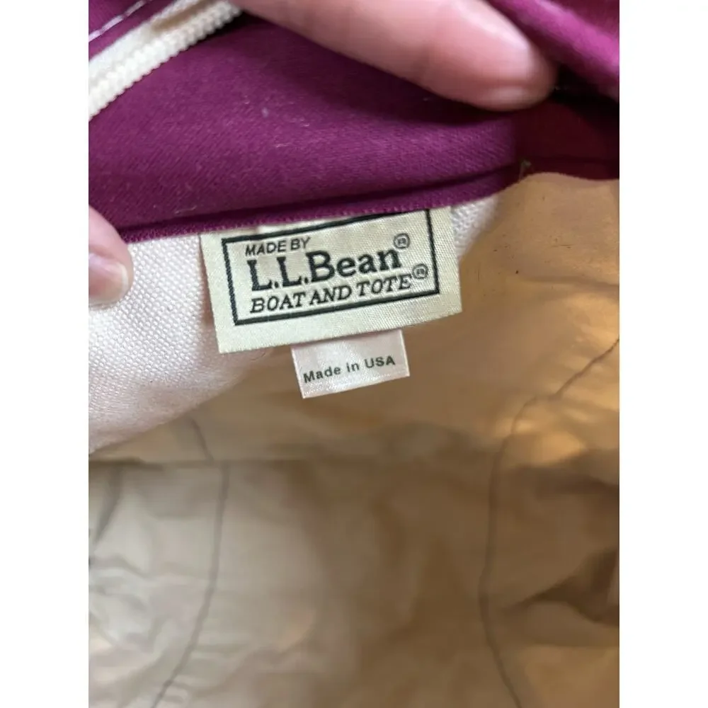 L.L.Bean Boat and Tote Canvas Bag Vintage Plum Red Cream Medium - Picture 11 of 11